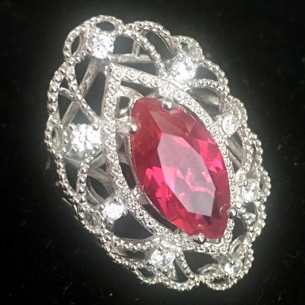 Sterling silver and lab-created ruby ring